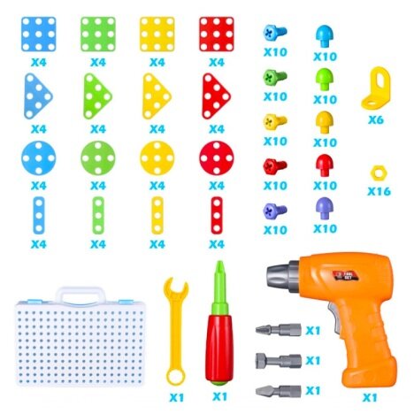 Jucarie educativa si interactiva stem, set de constructie puzzle din abs cu bormasina pentru inginer