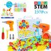 Jucarie educativa si interactiva stem, set de constructie puzzle din abs cu bormasina pentru inginer